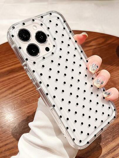 1 Stück schwarze Polka Punkt Muster transparente Luftpolster hochwertige stoßfeste TPU modische Handyhülle, geeignet für iPhone11 12 13 14 15 16 17 Pro Max, A55/54/53/52/51, S25/24/23/22/21 Serie