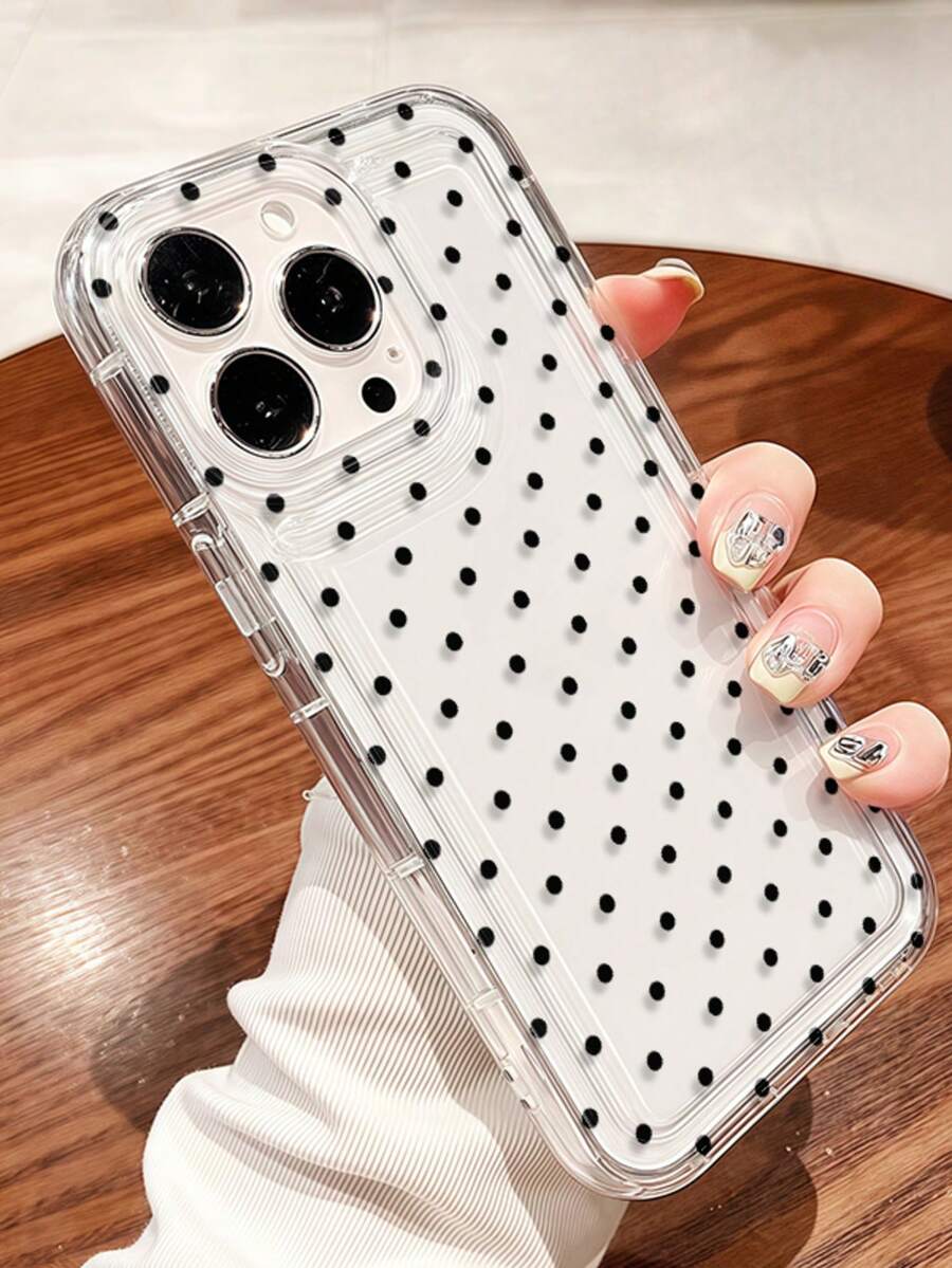 1个黑色波点图案透明气垫高端防摔TPU时尚手机保护壳，适用于 11/12/13/14/15/16/17 Pro Max、A5/54/53/52/51、S25/24/23/22/21系列