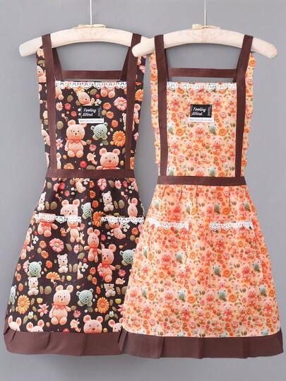 1ชิ้น ผ้ากันเปื้อนแขนกุดลายหมีเจ้าหญิงน่ารักแบบใหม่ พร้อมลูกไม้ลายดอกไม้ ทนทานสำหรับทำอาหารในครัวและงานบ้าน มีหลายสีให้เลือก