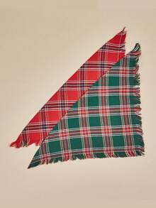 Plaid & Striped Pet Bandana With Tassels - Triangle Scarf For Dogs & Cats | Drool Bib - Multicolor - View 7