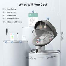 Newborn Swing Chair Bouncer - 5 Adjustable Swing Amplitudes, APP+Remote Control & Bluetooth, Portable Baby Rocker For Infants - Light Grey - View 2