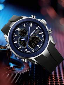 SANDA Hot 6279 防水数字手表，双显，男士硅胶表带，多功能腕表 - 均碼 - 查看 2