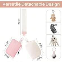 Monedero de muñeca mini (2 en 1: llavero + billetera) - Diseño desmontable de doble capa, portátil y elegante, esencial para uso al aire libre/viajes/diario - Rosa - Ver 3