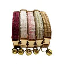 2pcs/Set New Woven Plaid Bell Pet Cat Collar & Bow Tie Set, Adjustable Pet Collar With Soft Bell, Handmade Mini Cat Collar With Metal Buckle, Suitable For Small Cats And Dogs - Multicolor - View 10