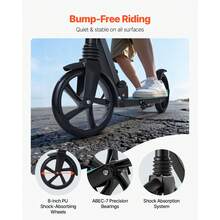 Kick Scooter For Kids Ages 8+, Teens & Adults, 2-Wheel Toddler Scooter With Adjustable Height Handlebar, Wide Anti-Slip Deck, Foldable Lightweight For Boys & Girls Up To 220 Lbs, Black + Blue - 黑藍 - 查看 3