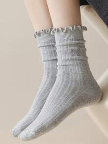 5 pares de calcetines casuales y versátiles para mujer con lazo y ribete de volantes - Multicolor - Ver 4