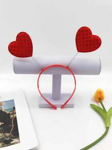 1pc Unisex Valentine's Day Red Heart Headband, Suitable For Couples Date And Valentine's Day Outfit - Red - View 2