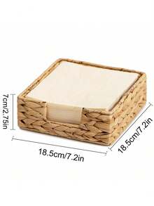 1pc Napkin Holder, For Table, Napkin Basket,Rattan Napkin Holders For Kitchen, Wicker Tray For Napkin, Water Hyacinth Handwoven Square Serving Tray For Dinning Room, Square,18*18*7cm - Brown - View 18
