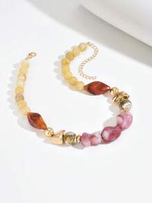 这款时尚优雅的琥珀树脂粉色奶油色花朵串珠项链，适合优雅女士搭配任何服饰，无论是度假、派对还是晚宴，都是绝佳的珠宝配饰。每颗树脂珠的颜色都独一无二，并带有正常的注塑痕迹。 - 彩色 - 查看 9