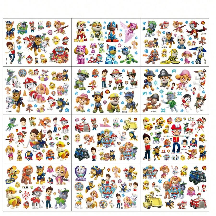 Paw Patrol 5张/1包，汪汪队主题贴纸套装，包含卡通和动漫设计。内含各种可爱的汪汪队角色贴纸，适合日常聚会、身体装饰和派对用品，也是情人节、婚礼季、感恩节和其他节日的绝佳礼物（图案随机）。 - 彩色 - 查看 1