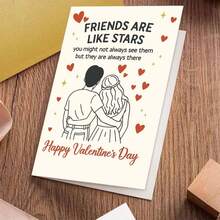 1pc Friends Are Like Stars Happy Valentine's Day Card Greeting Card With Envelope Romantic Couple Illustration With Hearts And Stars Design For Valentine Occasions, Great For Friends, Lovers, Colleagues, Romantic Partners, Anniversary Gift - Multicolor - View 10