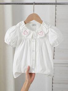 Girls' Sweet Peter Pan Collar Casual Versatile Blouse, Summer - White - View 1