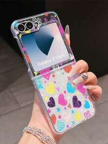 1pc Fashionable And Simple Frosted PC Material Cute Colored Heart Element Folding Phone Case, Can Protect And Prevent Falling: SamsungGalaxy Zflip 3/Zflip 4/Zflip 5/Zflip 6/Zflip 7/OPPO Find N3 Flip/ Razr 50 Ultra/ Razr 60 Ultra/ Razr 60/ Rolla Razr 50/XiaomiMIX Flip/Galaxy Z Flip7 FE - Clear - View 9