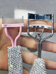 1 Set Steel Eyelash Curler With Rhinestone Decor, High-Quality Eyelash Grooming Steel Comb, Natural Curl & Long-Lasting Effect, Portable Travel Eyelash Curling Tool, Elegant Makeup Gift