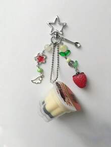 1PC Japanese Pudding Keychain, Pink Yellow Egg Flan Charm, Y2K Heisei Retro Aesthetic Beaded Accessory