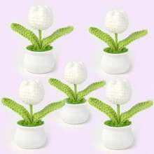 Planta de tulipán realista de maceta hecha a mano a ganchillo, adecuada para escritorio, coche, oficina, decoración del hogar, regalo de vacaciones, regalo del Día de San Valentín, regalo de cumpleaños, regalo de graduación, decoración de vuelta a la escuela, suministros de estudio - Multicolor - Ver 17