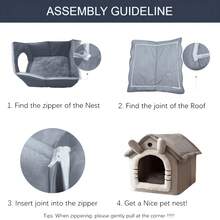 猫狗舒适宠物屋 - 可拆卸、可水洗冬季床 | 柔软聚酯纤维猫窝，经典款式