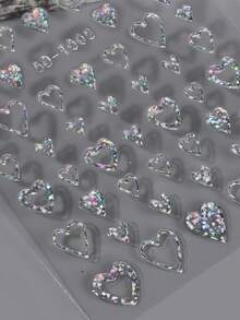 2pcs Aurora Love Heart Nail Art Stickers - 5D Holographic Sequins, Self-Adhesive Decals For DIY Manicures, Perfect For Weddings & Parties, Fantasy, Embossed, Decoration - 銀色 - 查看 5