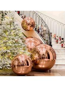 1 Set (22inch + 32inch + 50inch + 60inch) Giant Rose Gold - Inflatable Mirror Reflective - Aluminum Foil Balloons - Reusable Disco Ball, Suitable For Parties, Birthdays, Weddings And Events, Reflective Aluminum Foil Design, Perfect Decor, Reflective Decor | Giant Spherical Design | Self-Sealing Function, Mirror Party Balloons, Party Balloons - Multicolor - View 2