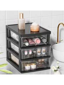 透明桌面收纳盒，带抽屉和小型塑料搭扣盒，桌面增高整理架，办公塑料收纳柜，适用于文具、学生书桌配件、化妆品、返校必备品 - 彩色 - 查看 7