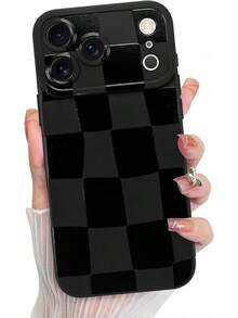 Funda KANGHAR compatible con 14, patrón de cuadros de silicona, funda de teléfono suave y delgada con protección para cámara para chicas y mujeres - Funda de teléfono creativa negra, a prueba de golpes y resistente a caídas, protección completa, adecuada para 17/17ProMax/iPhone16/16Plus/16Pro/16ProMax, iPhone15/15Plus/15Pro/15ProMax, iPhone14/14Plus/14Pro/14ProMax, iPhone13/13Pro/13ProMax, regalo perfecto para novia, novio, Día de San Valentín, Navidad - Negro - Ver 13