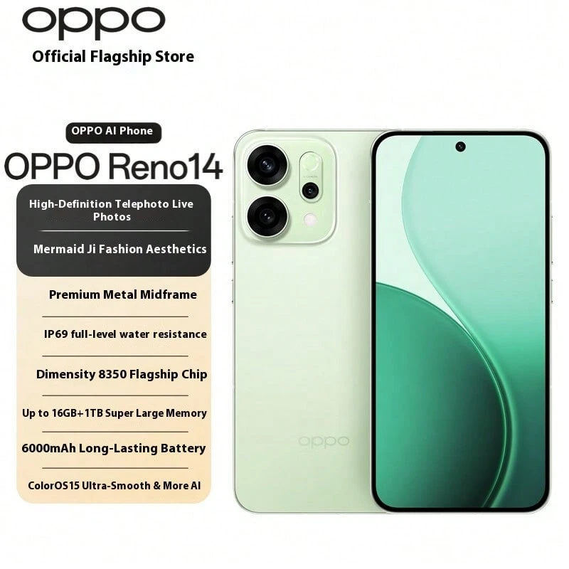 OPPO Reno14 新款oppo手機 opporeno14 全網通5g手機 學生遊戲智慧型拍照手機 reno14 全球語言 - 綠色 - 查看 1