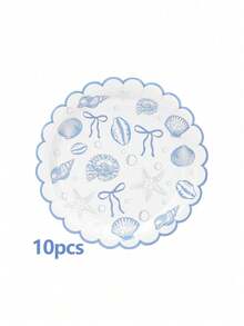10个/20个/50个蓝色扇贝形海岸派对餐盘 海洋主题派对装饰 热带蓝色蝴蝶结海星贝壳餐具 蓝色单身派对装饰 夏季海滩婚礼 新娘送礼会 生日用品 - 彩色 - 查看 12
