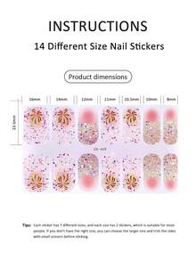 1张14片半固化凝胶美甲贴纸，超长指甲油贴纸，亮面凝胶封层，粉色炸弹 - 粉色 - 查看 4