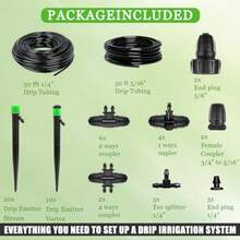 Drip Irrigation Kit Adjustable Garden Drip Irrigation System With 50FT 1/4"+50FT 5/16" Drip Tubing Drip Emitters Drip Connectors Irrigation System Kit For Raised Garden Bed Yard Lawn - As Pic - View 3