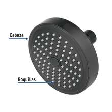 Dale un estilo moderno a tu baño con esta regadera redonda de ABS de 4-1/4″ en elegante acabado negro. Su diseño minimalista combina perfecto con  de decoración, aportando un toque sofisticado sin necesidad de grandes reformas. Fabricada en ABS resistente y ligera, ofrece durabilidad, fácil limpieza y un flujo uniforme para una experiencia de ducha cómoda. Compatibile con brazos estándar, es ideal para renovaciones rápidas y prácticas. Su acabado negro mate la convierte en la opción perfecta para quienes buscan estética contemporánea, funcionalidad y un baño con personalidad. - Negro - Ver 2