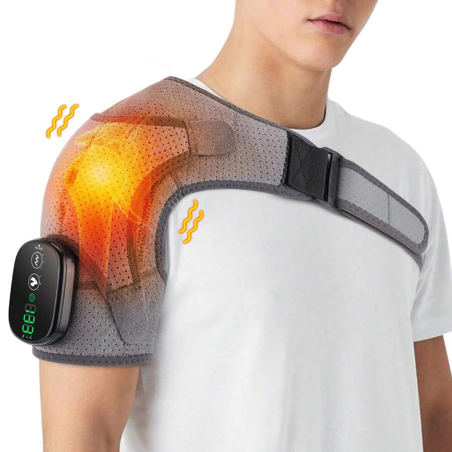 Electric Shoulder Brace Support Wrap Heated Pad Massage Belt Wireless Vibration Heating Shoulder Massager - Multicolor - View 1