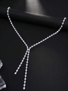 1件装女士水钻蝴蝶结长项链，日常佩戴饰品，流行项链，时尚颈链