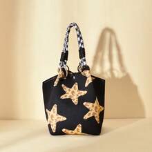 1pc Women's Casual Geometric Star & Leopard Print Polyester Crossbody Bag, With Detachable Strap, Magnetic Closure And Large Capacity - Suitable For Daily Use, Travel, Tote Bag, Lightweight Handbag, Large Capacity Bag, Cute Phone Pouch, Work & Travel Bag, Coin Purse, Street Style Bucket Bag - Multicolor - View 5