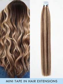 10pcs Mini Tape-In Hair Extensions, Real Human Hair, 12-22 Inch Straight, Invisible Seamless Adhesive, Suitable For Women, Christmas Gift - Multicolor - View 25