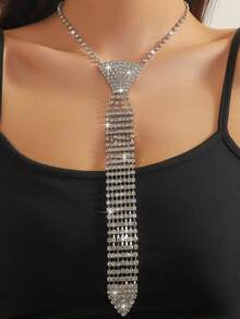 1pc Rhinestone Sparkling Tie, Fashion Arrow Shaped Tie For Wedding Dress - Silver - View 4