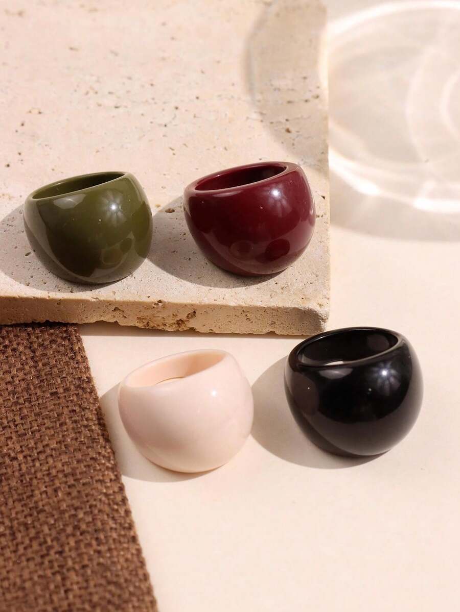 4件套复古几何极简树脂戒指，适合女性日常佩戴、节日和派对场合。 - 彩色 - 查看 1