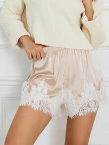 Summer Satin Mini Shorts With Lace Ruffles And Casual Shorts For Women At The Beach - Champagne - View 2