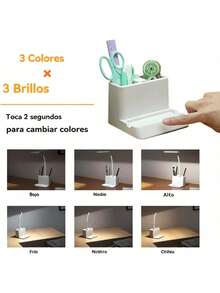 EstiloTendenciaLáMpara De Escritorio LED Con Soporte Para TeléFono Y BolíGrafo - 3 Modos De Brillo Ajustable, Luz Cuidado Ojos Sin Parpadeo, Flexible 360 °   , Recargable USB PortáTil Para Oficina, Hogar, EstudioCalidad PremiumVersióN Mejorada - 1 - Ver 3