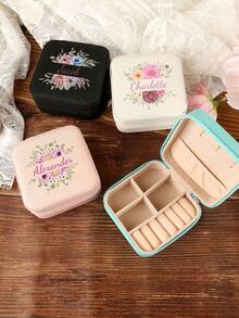 Customized Floral Print Mini Jewelry Organizer Box, Personalized Travel Watch And Jewelry Storage Box, Portable Necklace Gift Packaging Box - Multicolor - View 6