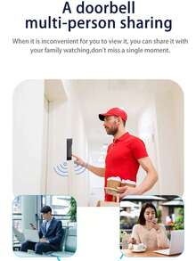 Latest Smart 1080P Video Doorbell Camera,Including 1PCS Black Camera Indoor Ringtone,AI Human Detection, Message Push, Live View, 2-Way Audio, IR Night Vision, 2.4G Wi-Fi,  Free Cloud Storage, Easy To Install, Indoor/Outdoor Monitoring - 黑色 - 查看 7