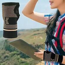 RPPR 1pc - High Elastic Copper Ion Infused Wrist Compression Sleeve, Sports & Fitness Wrist Support Brace, Unisex, Suitable For Daily Wear, Workout, Sports, Tennis, Golf, Black/Brown - Đồng - Xem 6