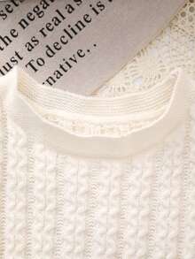 Girls' Round Neck Knitted Vest With Bow Design, Solid Color, Spring/Summer/Autumn - Beige - View 2
