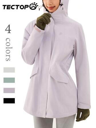 TECTOP Damen Herbst/Winter Thermofutter Jacke in Knielänge, verstellbare Kapuze, 2 große Taschen, Taillenzugband, multifunktionaler Outdoor Wandermantel