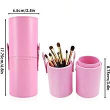 Soporte para Brochas de Maquillaje Rosa 17.5x 6.5 - Organizador Porttil con Botones a Presin, para Viaje y Uso Domstico, Fcil de Limpiar y Decoracin de Moda - Rosa - Ver 2