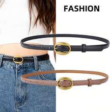 1 Stück schmaler PU-Leder Damengürtel, Lässig, mit ovalem goldfarbenen Metallschnalle, zur Dekoration von Hosen und Kleidung, geeignet für Halloween, Weihnachten, den täglichen Gebrauch und den Herbst, Damenkostüme - 1,5 cm ovaler Ledergürtel - Übersicht 6