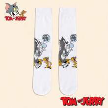 1 par de calcetines de Tom y Jerry de Warner Bros, calcetines deportivos suaves y cómodos, calcetines para todas las estaciones, con un diseño de dibujos animados de Tom y Jerry, versátiles, suaves y cómodos - Multicolor - Ver 10