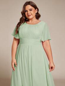 EVERPRETTY Robe de demoiselle d'honneur en mousseline élégante à col rond, manches courtes, ourlet asymétrique, taille haute. Convient pour les mariages et les fêtes de printemps, grande taille - Vert menthe - Voir 6