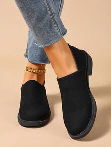 时尚优雅的平底鞋，后跟带拉链，一脚蹬设计，适合秋冬季穿着。 - 黑色 - 查看 3