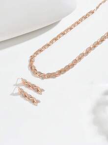 1条项链+1对耳环，优雅玫瑰金水晶美人鱼尾首饰套装，适合女士派对和正式场合佩戴 - 玫瑰金 - 查看 3