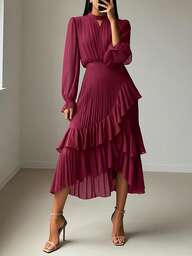 Women's Solid Color Elegant Ruffle Asymmetric Multi-Tier Formal Evening Dress